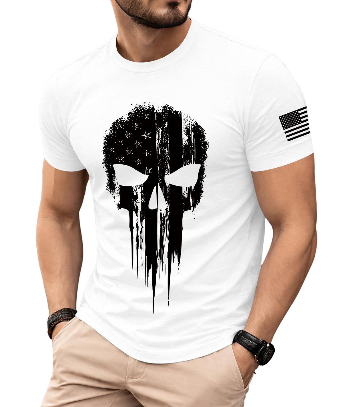 KESIHAN Men's American Flag Skull Graphic T Shirt Vintage USA Retro Tee