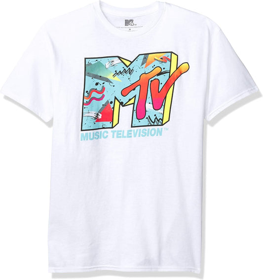 MTV Men’s Retro Logo T-Shirt - Officially Licensed Short Sleeve Graphic Tee, Adult Unisex Fit