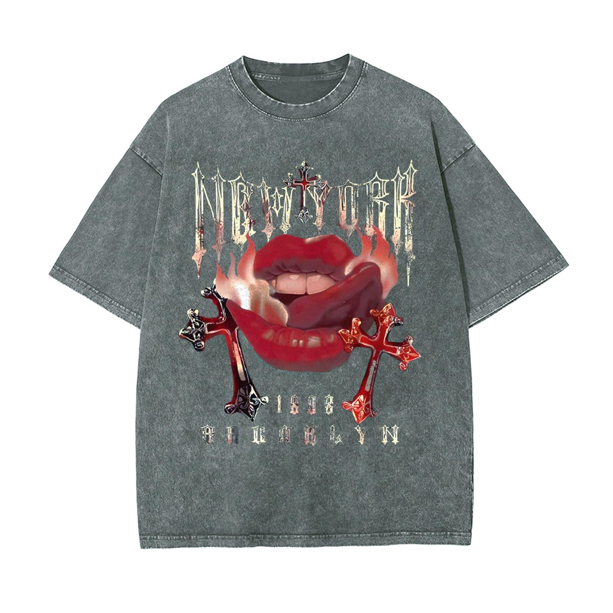 Mens Graphic Tee Unisex Acid Wash Streetwear Vintage Cotton T Shirts Casual Y2k Drop Shoulder Top Tshirts