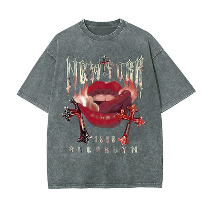 Mens Graphic Tee Unisex Acid Wash Streetwear Vintage Cotton T Shirts Casual Y2k Drop Shoulder Top Tshirts