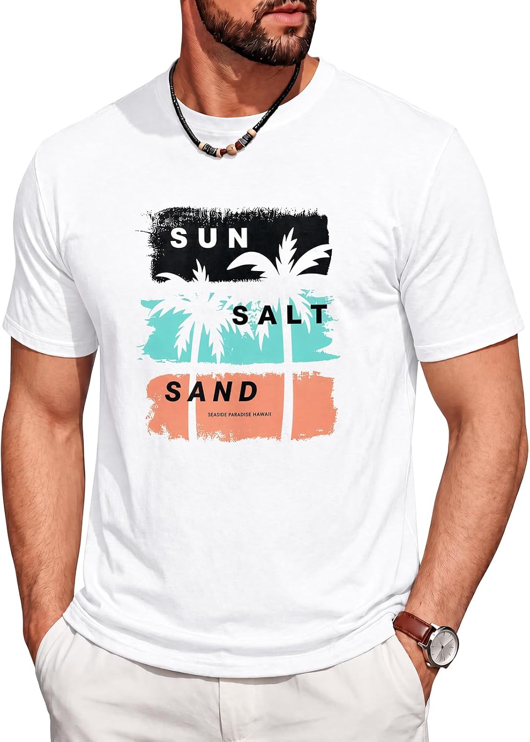 Runcati Mens Short Sleeve T-Shirts Casual Printed Graphic Tees Beach Tops