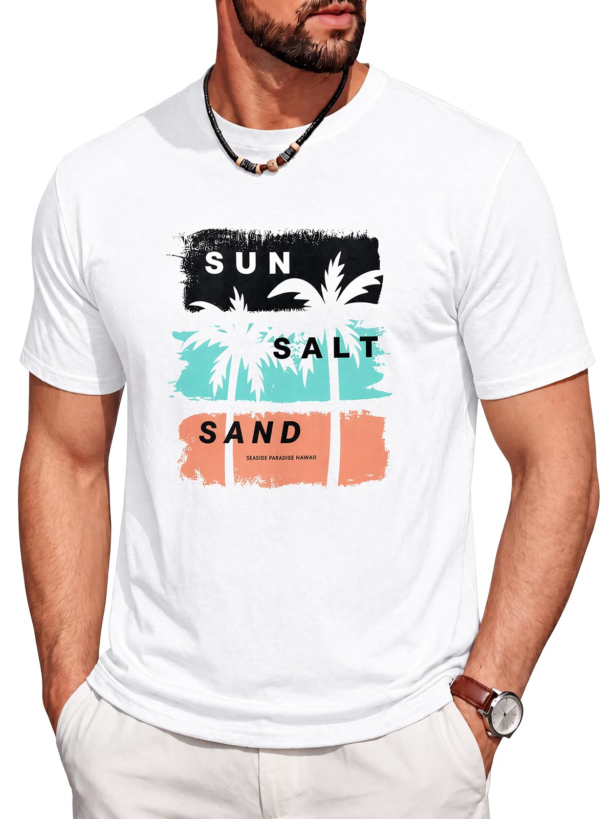 Runcati Mens Short Sleeve T-Shirts Casual Printed Graphic Tees Beach Tops