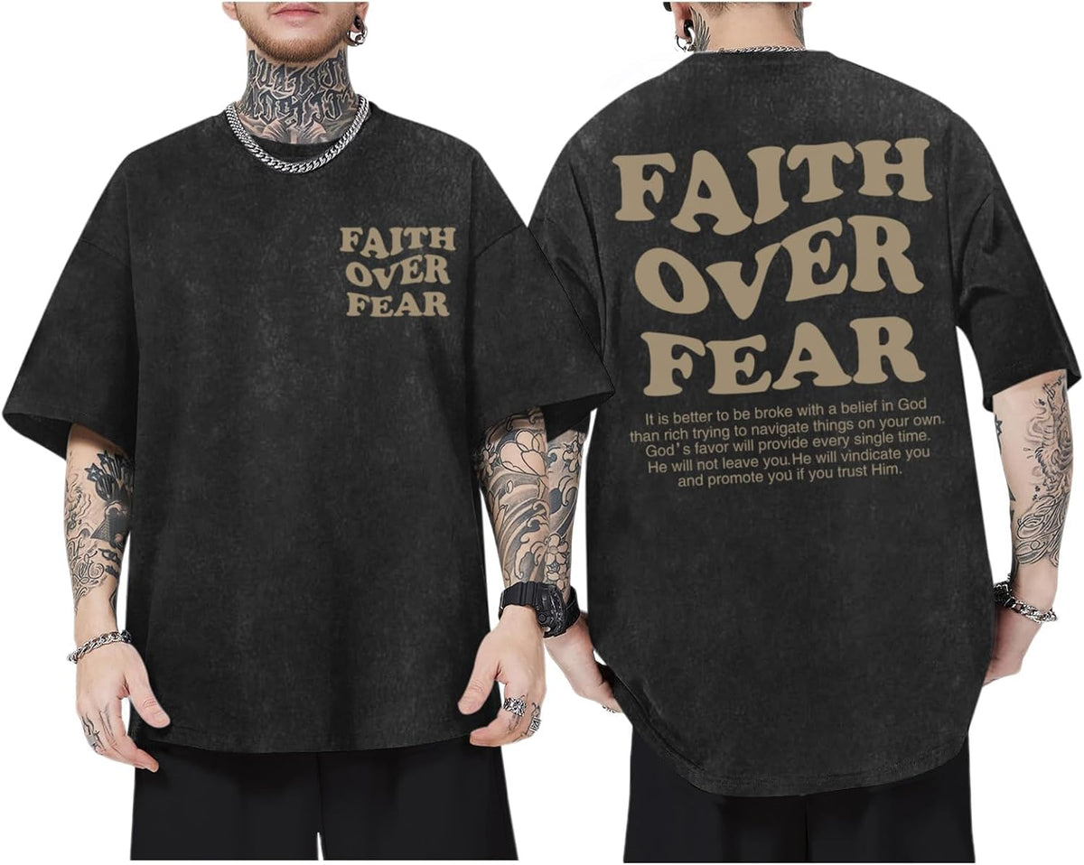 Christian Shirts for Men Faith Over Fear Oversized Tees