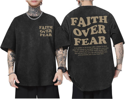 Christian Shirts for Men Faith Over Fear Oversized Tees