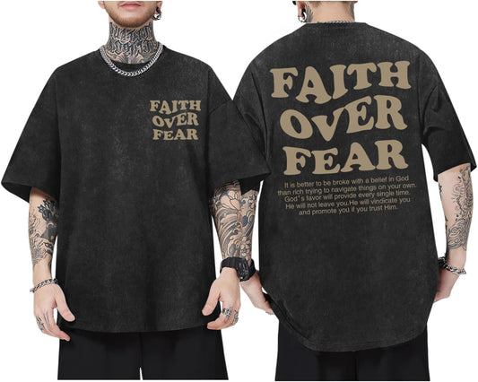 Christian Shirts for Men Faith Over Fear Oversized Tees