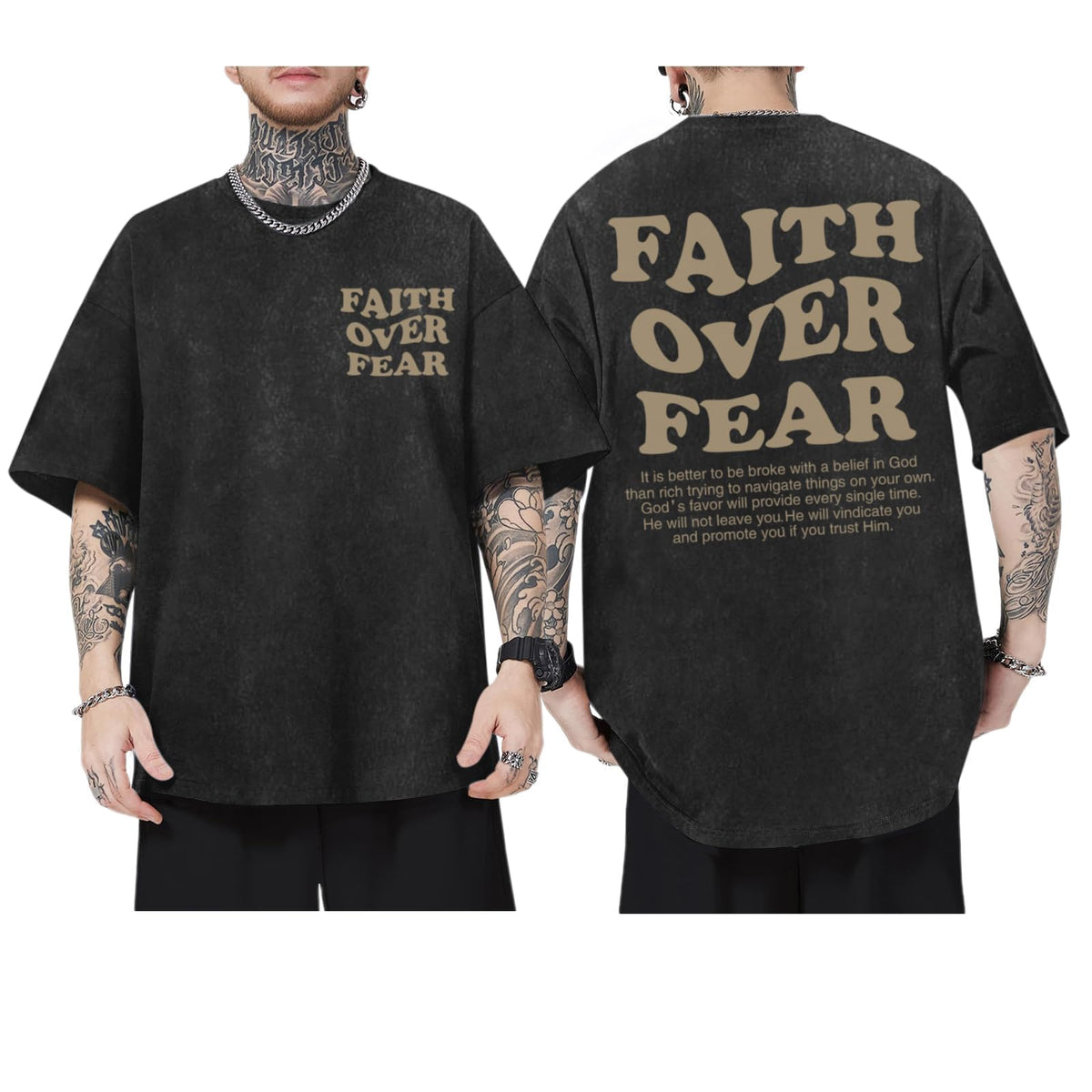 Christian Shirts for Men Faith Over Fear Oversized Tees