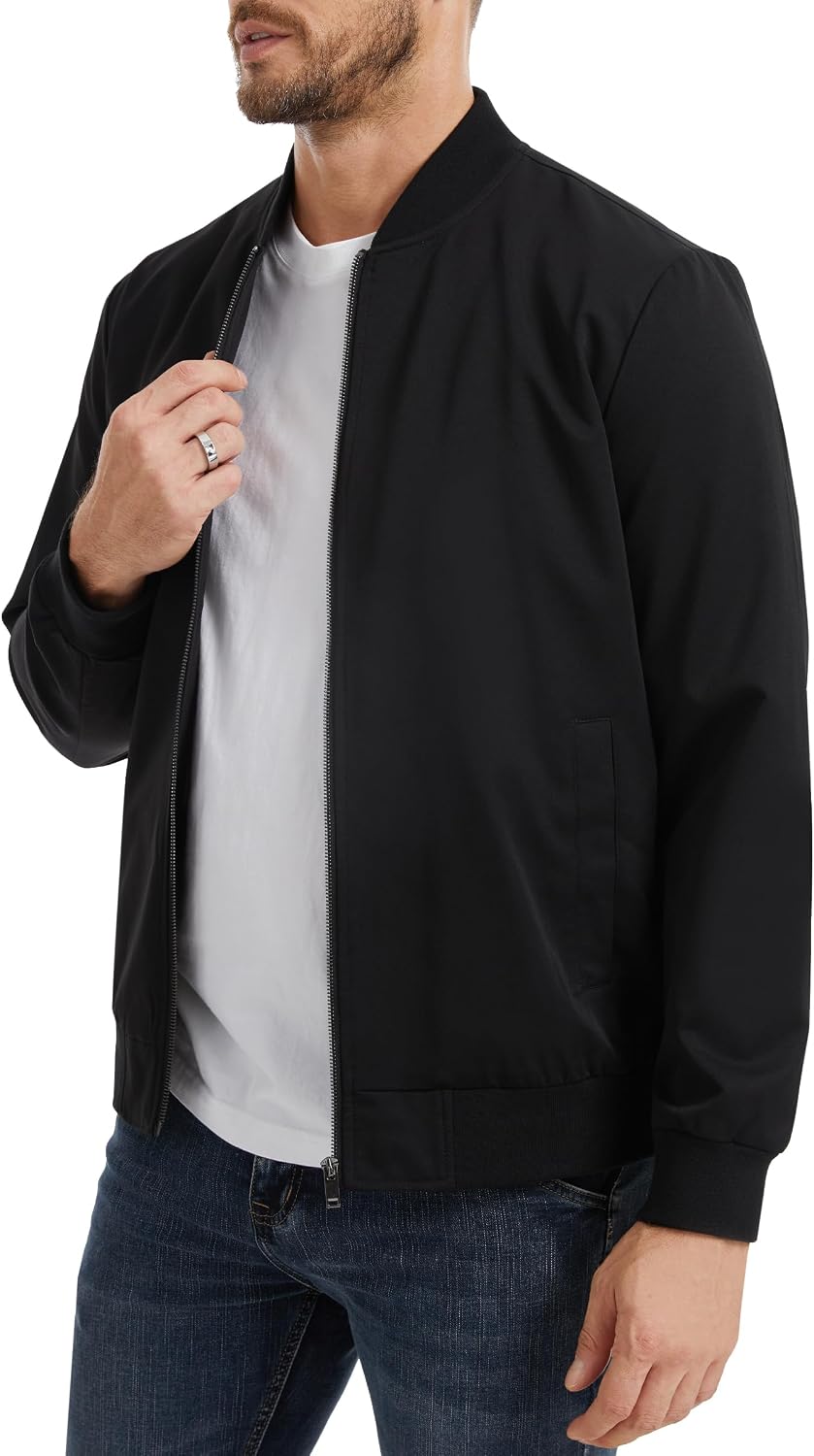 Fahsyee Lightweight Bomber Jacket Black Men Water-Resistant Golf Zip Up