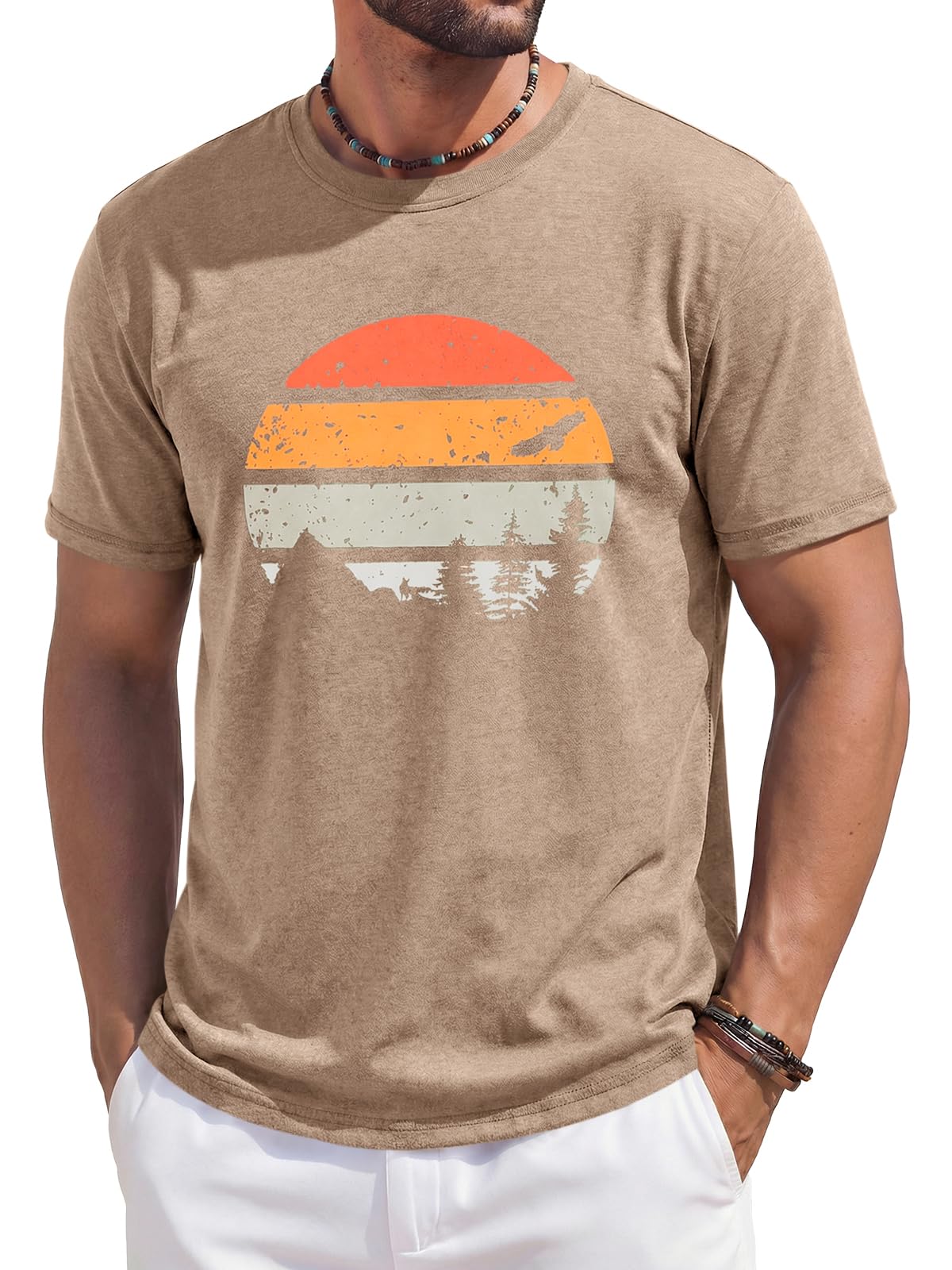 Runcati Mens Short Sleeve T-Shirts Casual Graphic Tees Summer Beach Tops