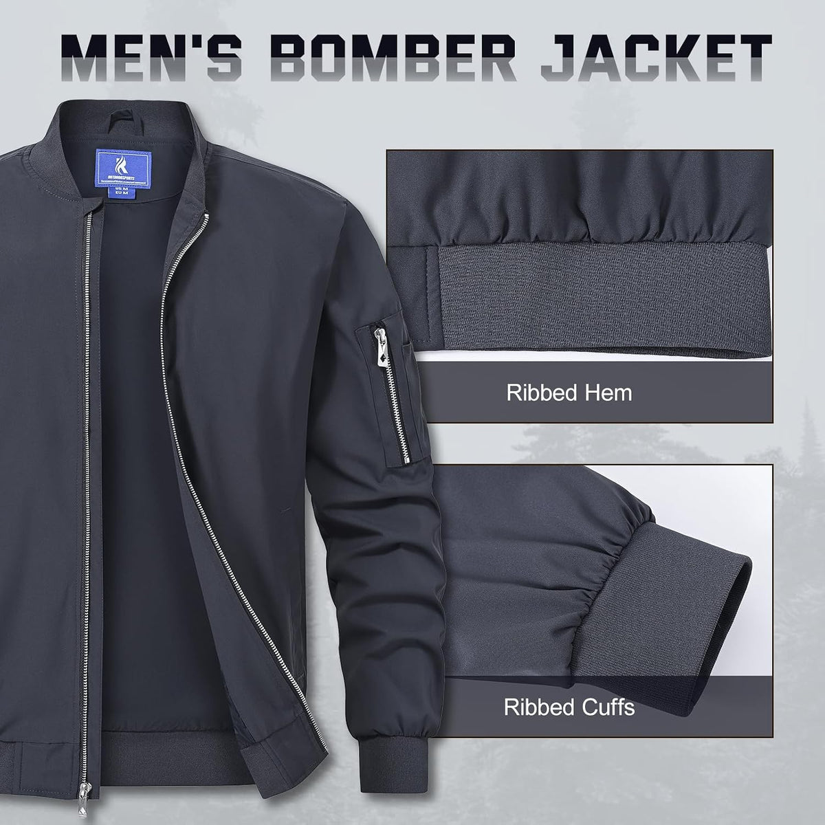 Rapoo Men's Windbreaker Jacket Lightweight Waterproof Full Zip
