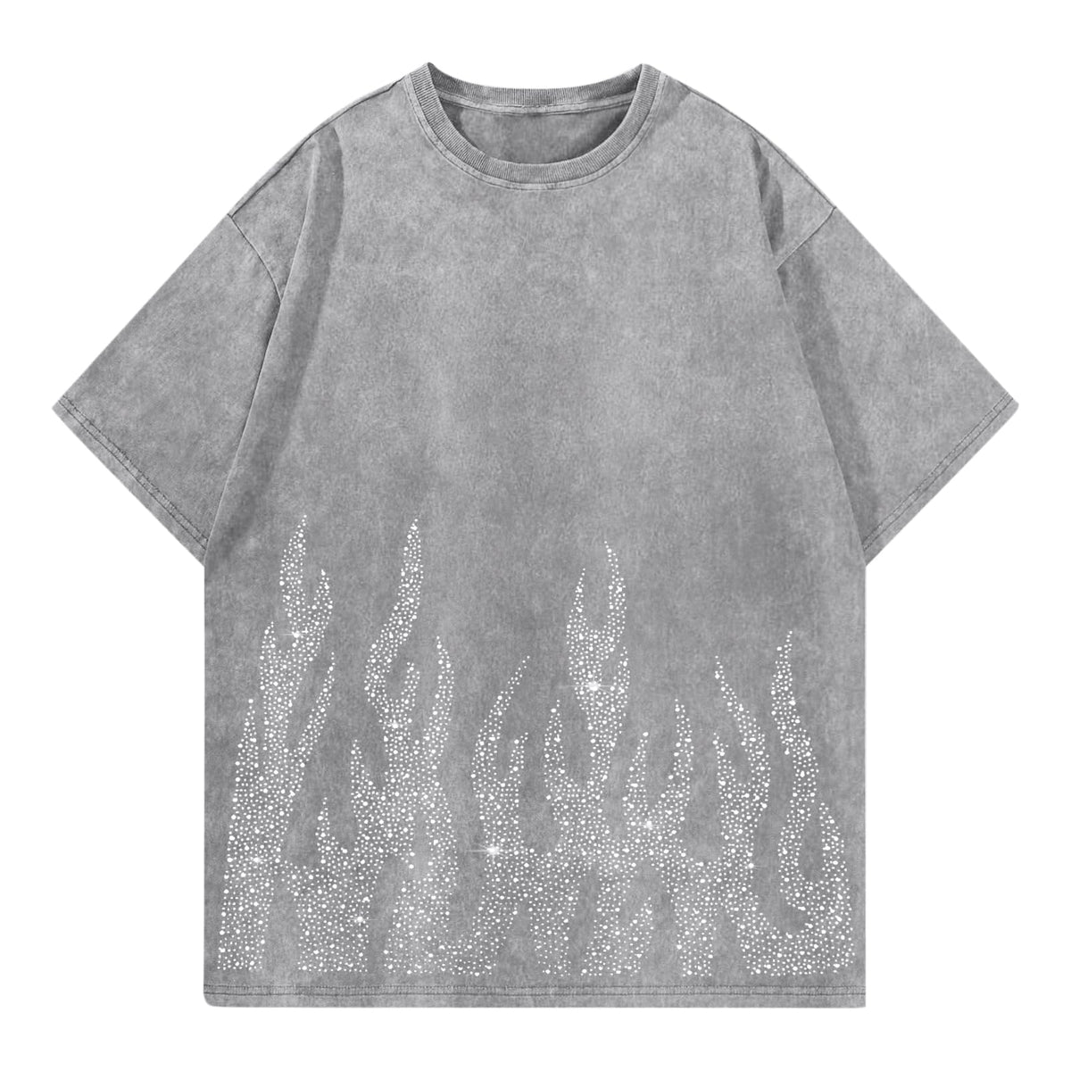 Tuislay Men's Oversized Graphic Tees Rhinestone Flame Shirt Streetwear Grunge Acid Wash Tshirt Baggy Vintage T Shirts Y2k Top