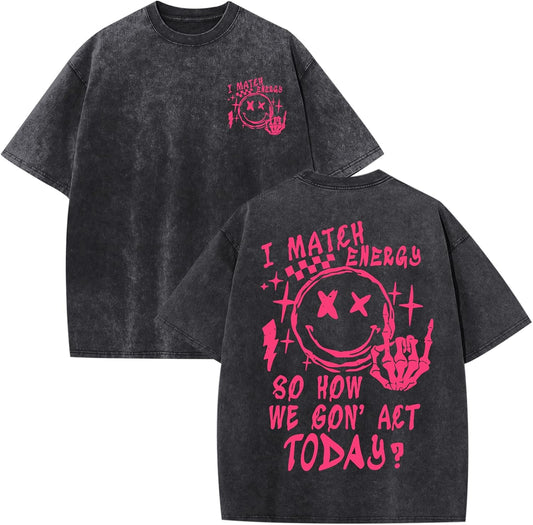 Graphic Tees Men Oversized Y2k Vintage Tshirts Funny Happy Face T Shirts Streetwear Acid Washed Baggy Gym Shirts