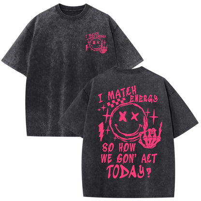 Graphic Tees Men Oversized Y2k Vintage Tshirts Funny Happy Face T Shirts Streetwear Acid Washed Baggy Gym Shirts