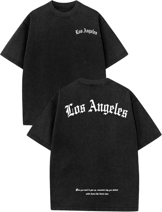 Aiyino Los Angeles Tee – Acid Wash Graphic Short Sleeve Casual Shirt