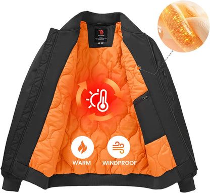 Gopune Men's Bomber Jacket Casual Fall Winter Warm Jacket Full Zip Padded Coats Outwear
