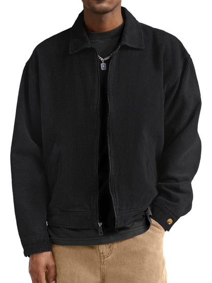 Comdecevis Men's Corduroy Bomber Collared Jacket, Full Zip Up