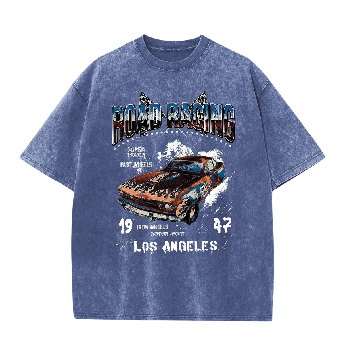 Mens Graphic T-Shirts Oversized Acid Wash Tshirt Vintage Streetwear Shirt Cool Road Racing Printed Tee Los Angeles Top