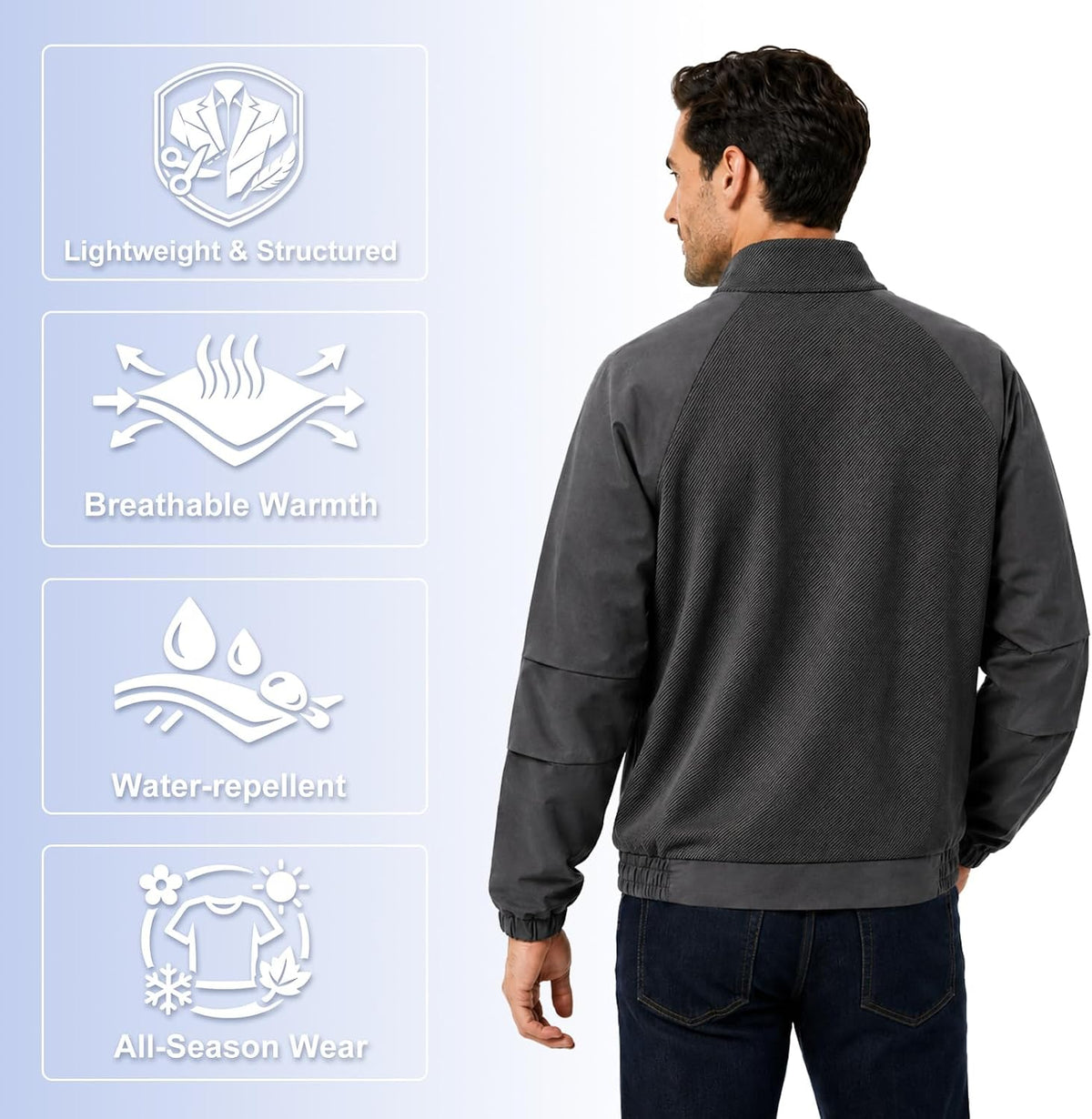 Fall Jacket for Men Lightweight Bomber Jacket Casual with Full-Zip