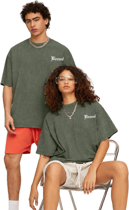 Aiyino Mens Oversized T Shirt Acid Wash Vintage Graphic Tee