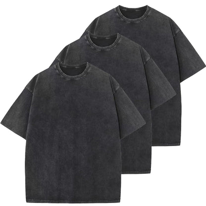 Men's Cotton T-Shirts Oversized Unisex Short Sleeves Casual Loose Wash Solid Basic Tee Tops