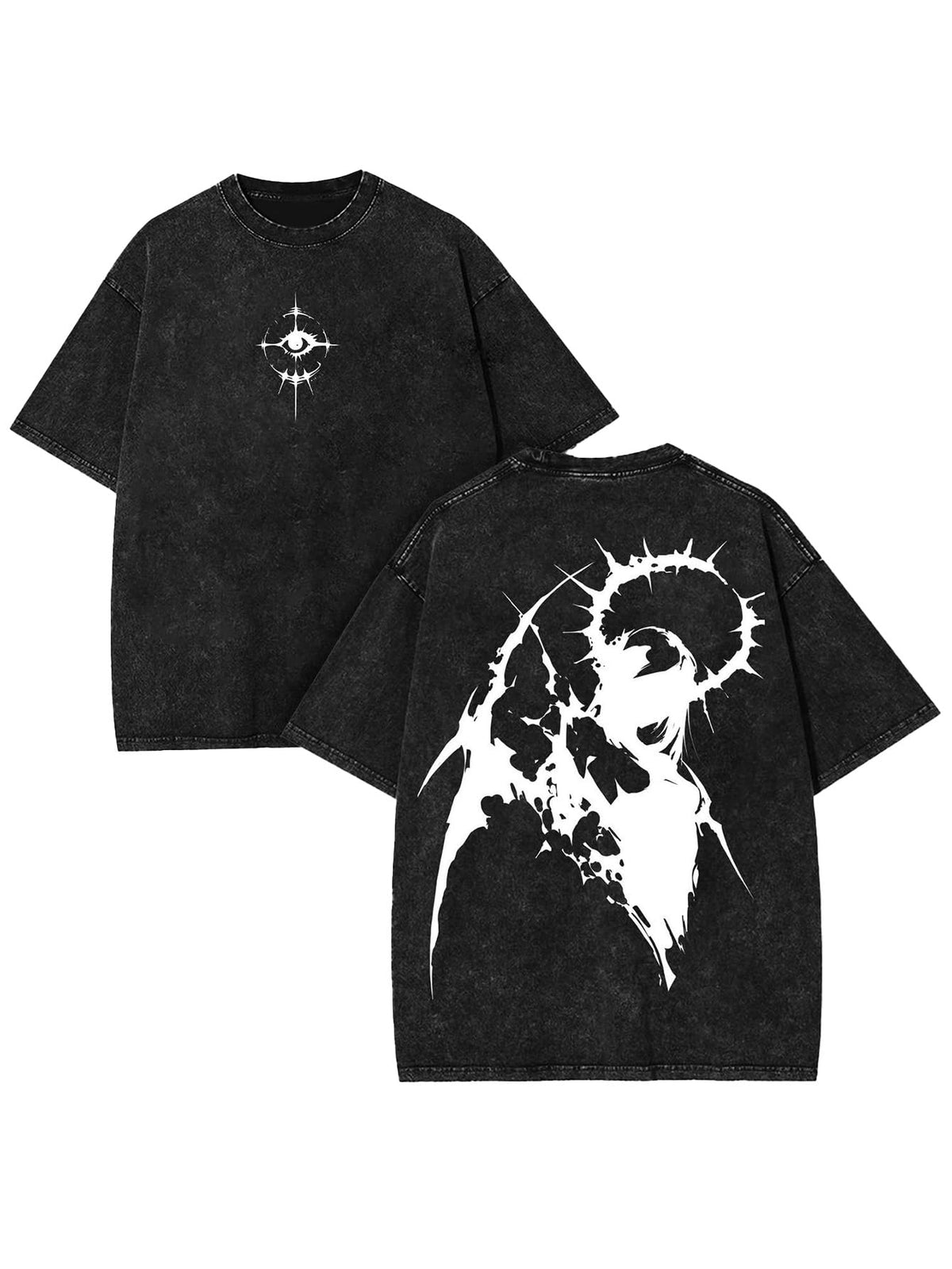 Men's Oversized Heavyweight T-Shirt Acid Wash Graphic Tee Heavyweight Cotton Streetwear Retro Angel Cross Print
