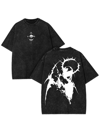 Men's Oversized Heavyweight T-Shirt Acid Wash Graphic Tee Heavyweight Cotton Streetwear Retro Angel Cross Print