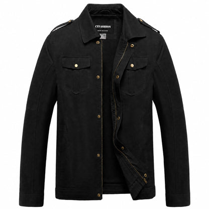 Men's Canvas Military Jacket 100% Cotton Tactical Field Coat Full Zip Multi Pocket Outdoor Work Outerwear