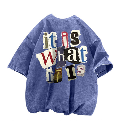 Men's Graphic Tees Funny Letter Print Vintage Oversize T Shirts Acid Wash Shirt Streetwear Rapper Casual Tee Top