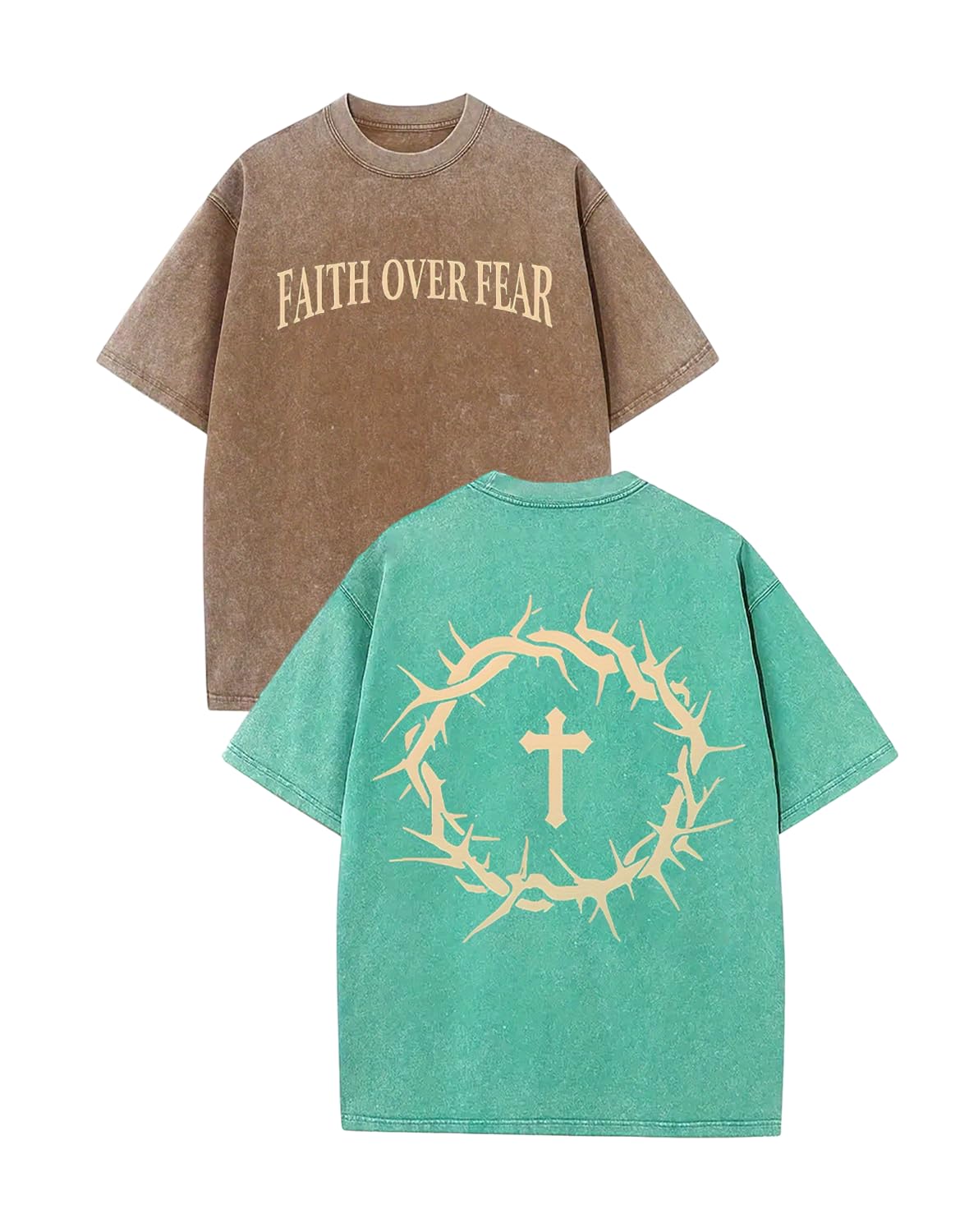 2 Packs Christian T Shirts for Men Oversized Tee Graphic Apparel Acid Washed Baggy Gym Top
