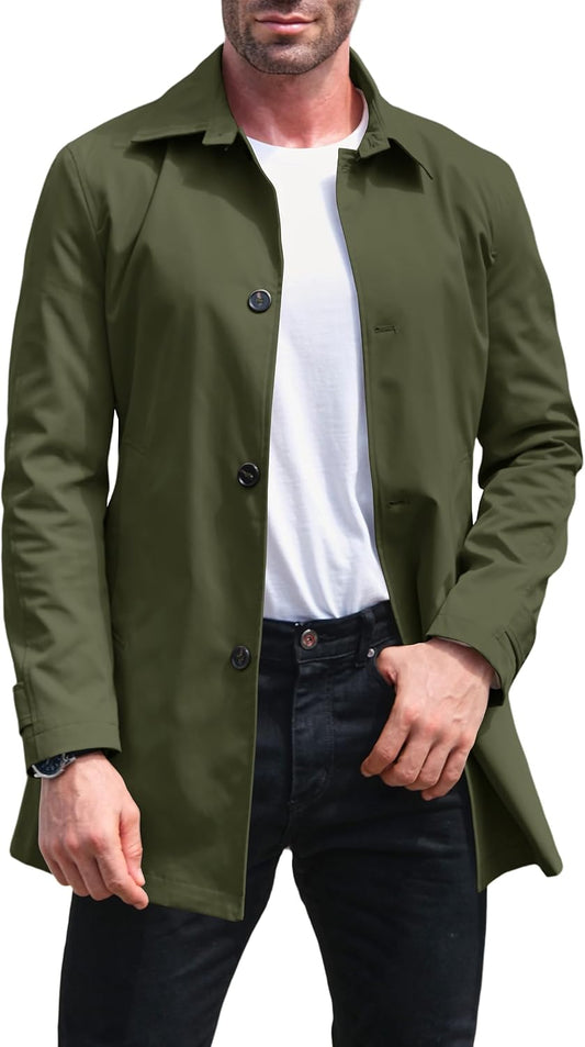 Makkrom Mens Trench Coat Casual Windbreak Jacket Long Classic Overcoat