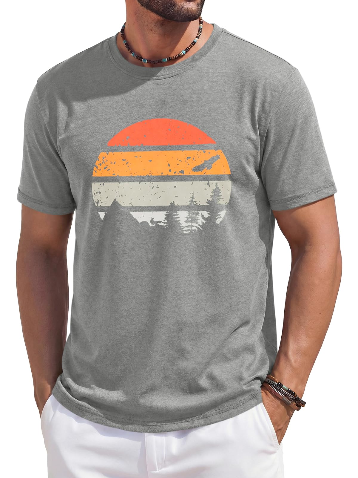 Runcati Mens Short Sleeve T-Shirts Casual Graphic Tees Summer Beach Tops