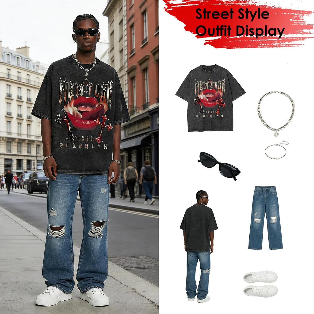 Mens Graphic Tee Unisex Acid Wash Streetwear Vintage Cotton T Shirts Casual Y2k Drop Shoulder Top Tshirts
