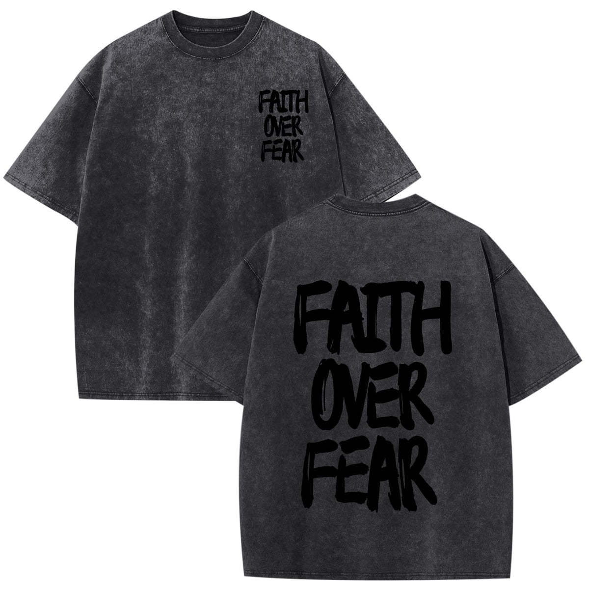 Christian Shirts for Men Faith Over Fear Shirt Jesus Religious Tshirt Oversized Graphic Tees Acid Wash God T-Shirt