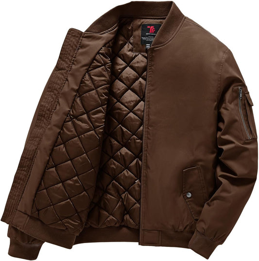 Gopune Men's Bomber Jacket Fall Winter Warm Windbreaker Casual Padded Coats
