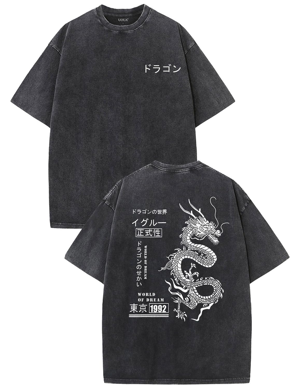 UOUA Men's Graphic Tees Washed Oversized Short Sleeve T-Shirts
