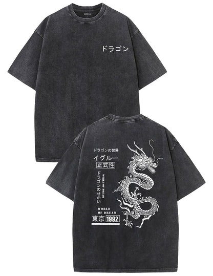 UOUA Men's Graphic Tees Washed Oversized Short Sleeve T-Shirts