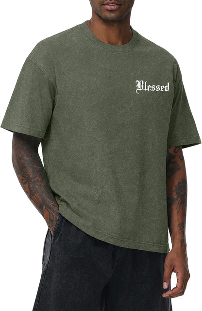 Aiyino Mens Oversized T Shirt Acid Wash Vintage Graphic Tee