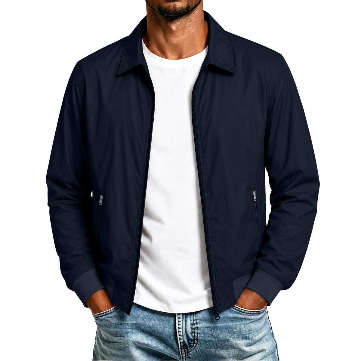 Mens Bomber Jacket Nylon Lightweight Full Zip Up Fall Jackets