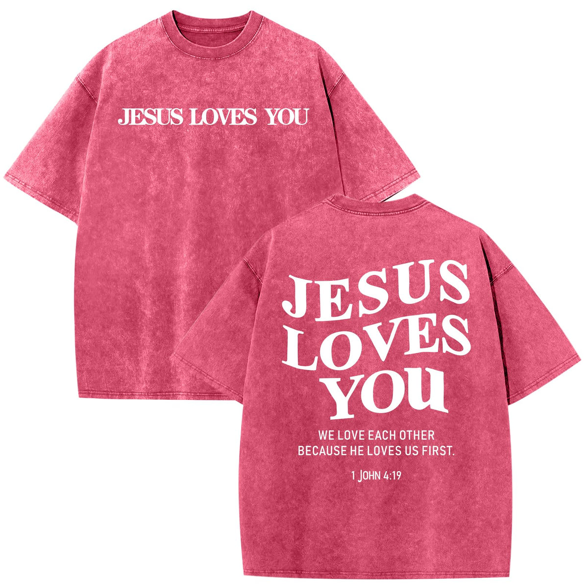 Christian Jesus Loves You Shirts for Men Religious Oversized Graphic Tees Jesus Faith Acid Wash T Shirt God Top