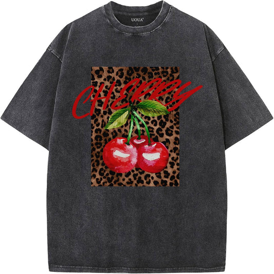 UOUA Men's Graphic Tees Washed Oversized Short Sleeve T-Shirts