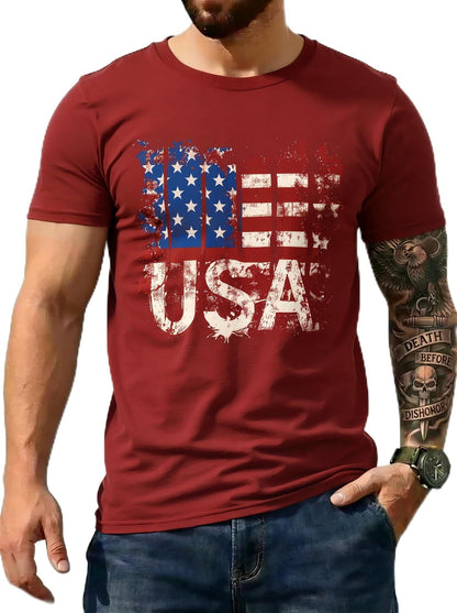 Men's USA Flag T-Shirt, Patriotic Freedom Graphic Tee, us Independence Day tee