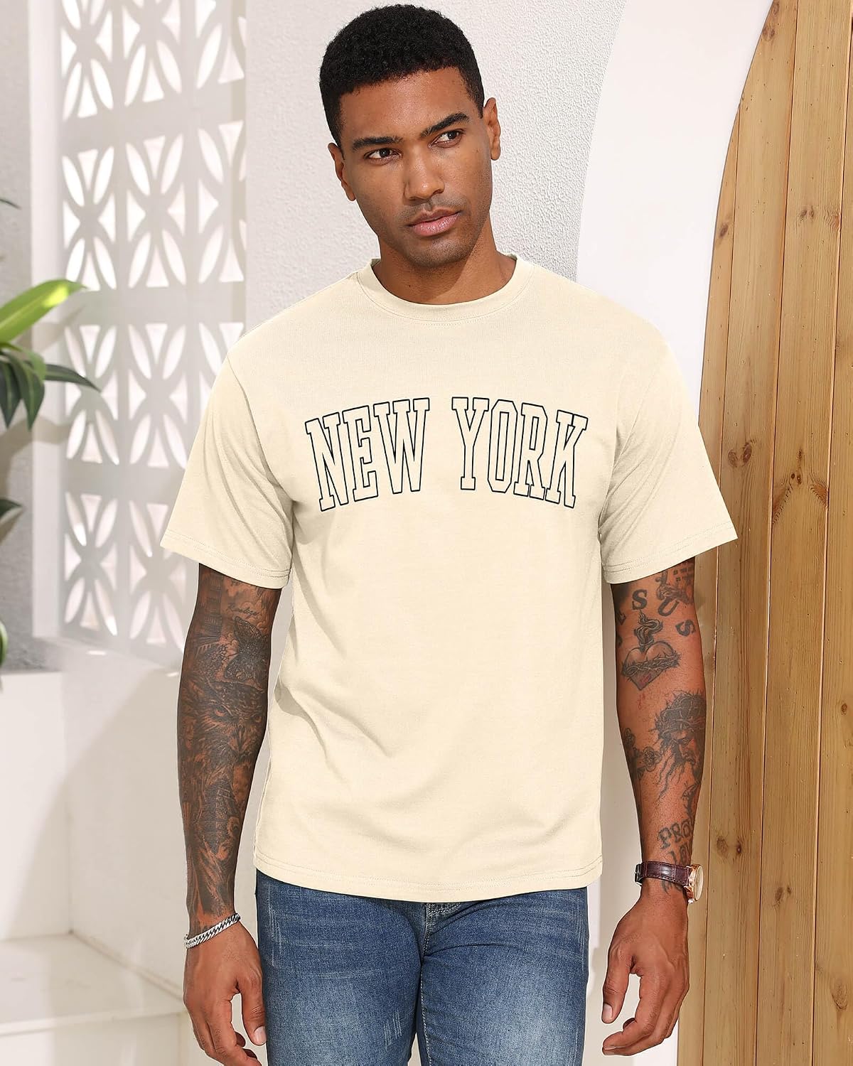 Aiyino Men's New York Tee – Varsity Graphic 100% Cotton Casual Top