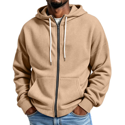 Waffle Hoodie Men Zip Up Athletic Casual Hooded Sweatshirts with Pockets