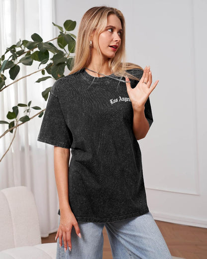 Aiyino Los Angeles Tee – Acid Wash Graphic Short Sleeve Casual Shirt