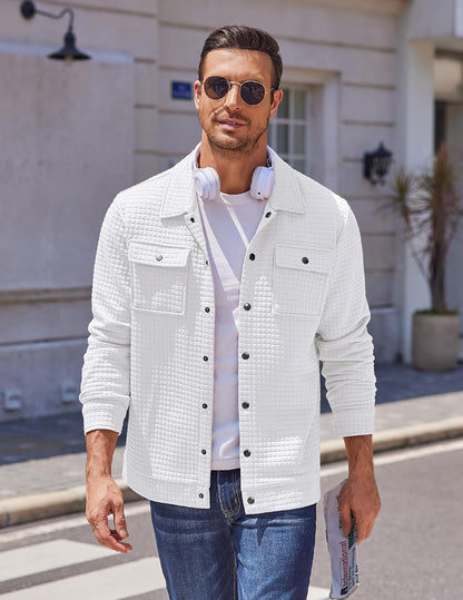 COOFANDY Mens Casual Shirt Jacket Waffle Button Down Shacket Overshirt