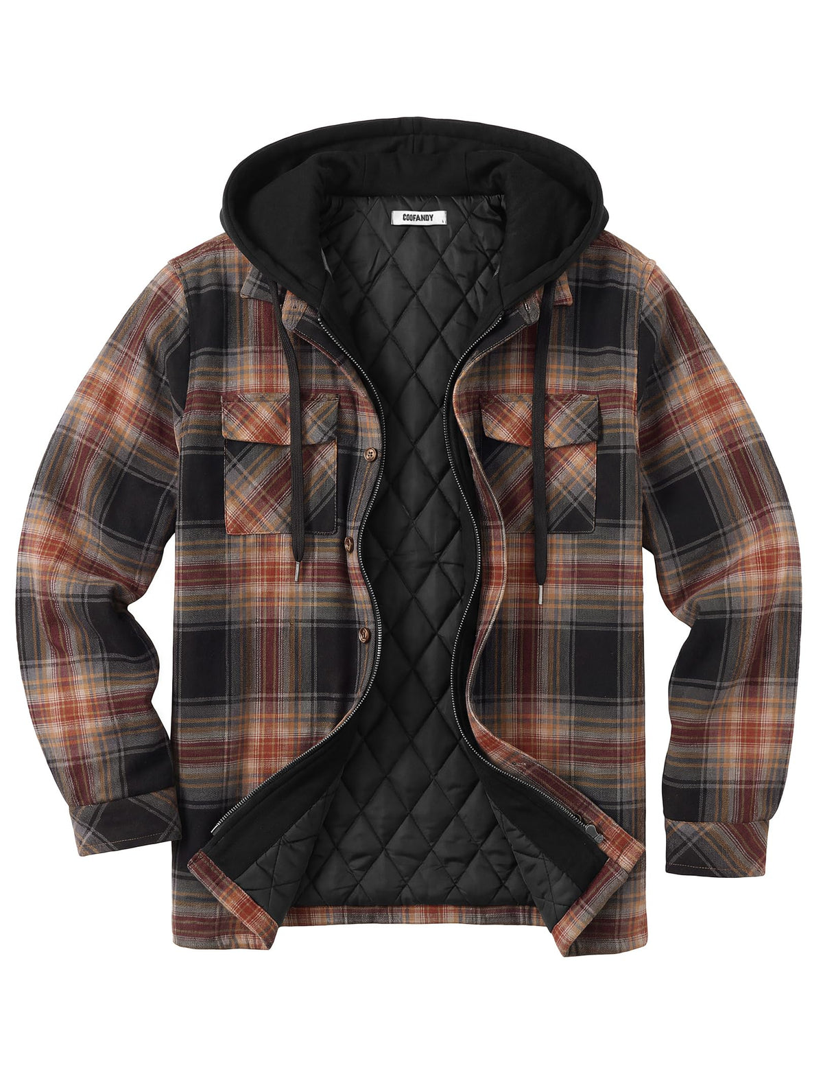 COOFANDY Men's Flannel Plaid Shirt Jacket Hooded Quilted Lined Shacket