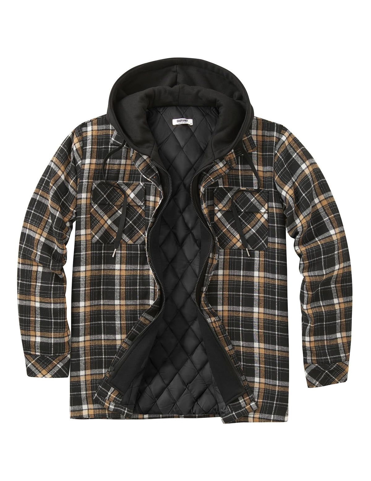COOFANDY Men's Flannel Plaid Shirt Jacket Hooded Quilted Lined Shacket