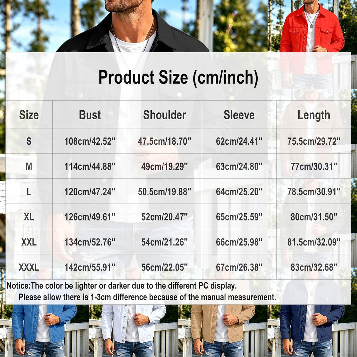 Mens Jacket Button Down Collared Lightweight Outdoor Sport Coat with Pocket