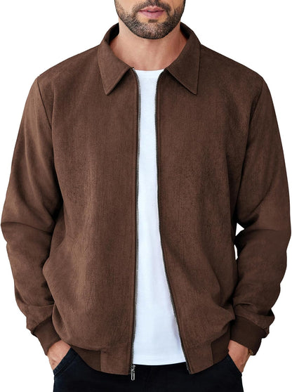 COOFANDY Mens Suede Jacket Casual Stylish Leather Bomber Jacket Lightweight