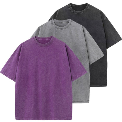 Men's Cotton T-Shirts Oversized Unisex Short Sleeves Casual Loose Wash Solid Basic Tee Tops