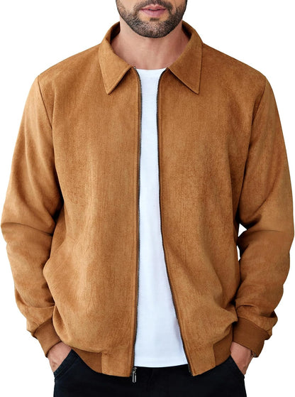 COOFANDY Mens Suede Jacket Casual Stylish Leather Bomber Jacket Lightweight